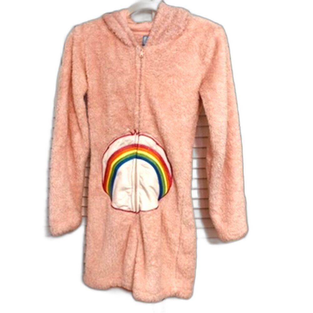 Cheer Care Bears Adult One Piece Fleece Romper Sz S Cozy Short Loungewear Pink